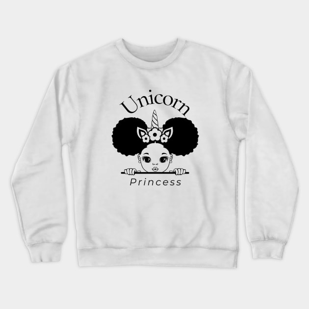 Afro Pom Pom Girl - Unicorn Princess Crewneck Sweatshirt by Soul B Designs